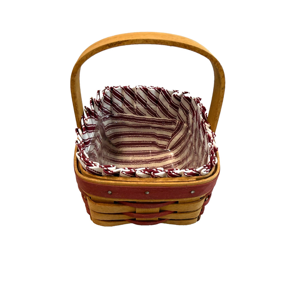 1994 Vintage Longaberger Small Sweetheart Basket‎ w/Protector & Red Stripe Liner